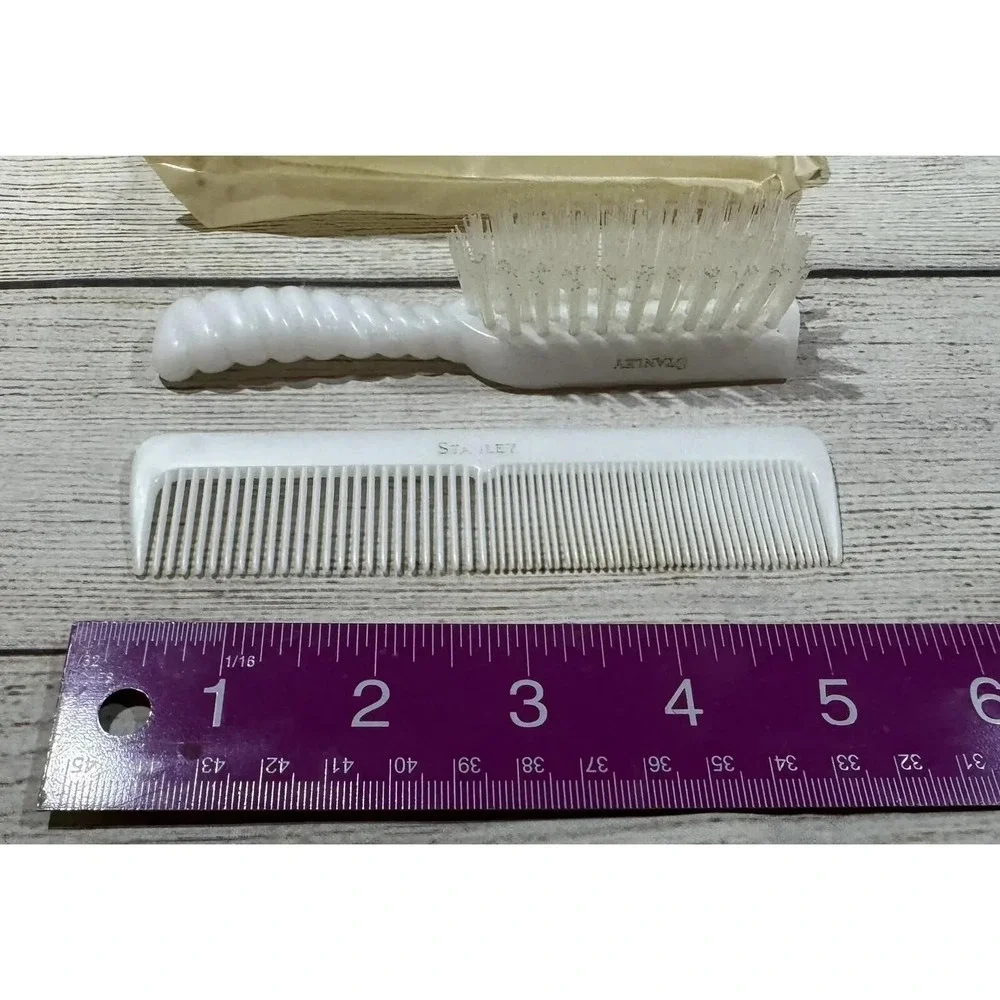Vintage Stanley Comb & Brush (Purse) Set White TubH